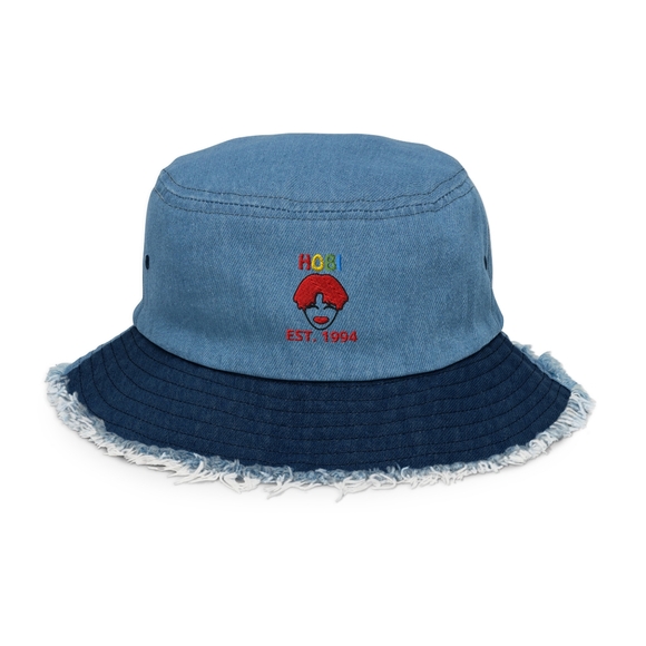 Jhope J-hope Hoseok Hobi Embroidered Frayed Distressed Denim Hobicore Bucket Hat - Picture 1 of 4
